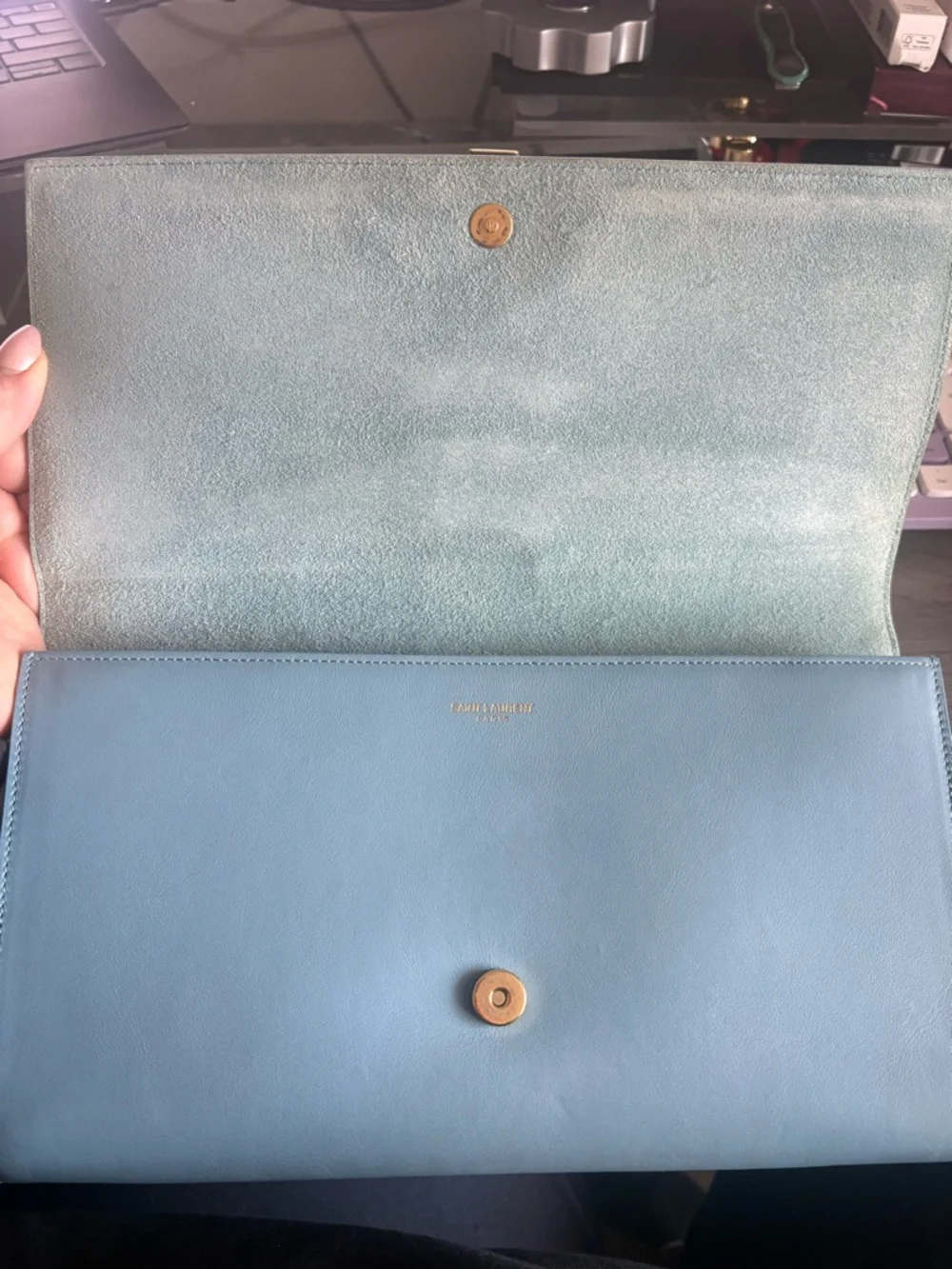 Saint Laurent YSL Classic Y Ligne Clutch Light Blue - Picture 8 of 13